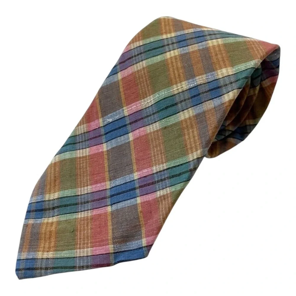 Rooster Ruffler Collection Men's Classic Hand Woven Neck Tie Multi Plaid Cotton